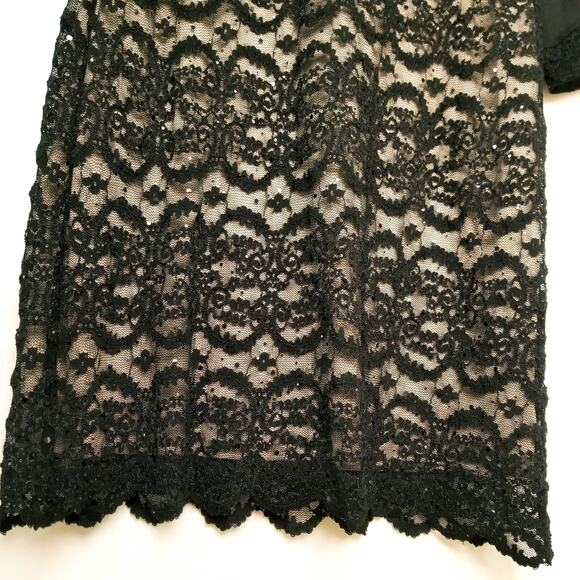 R&M Richards Black Stretch Lace Illusion Dress Sequins Sheer 3/4 Sleeves Size 14 - Picture 8 of 11